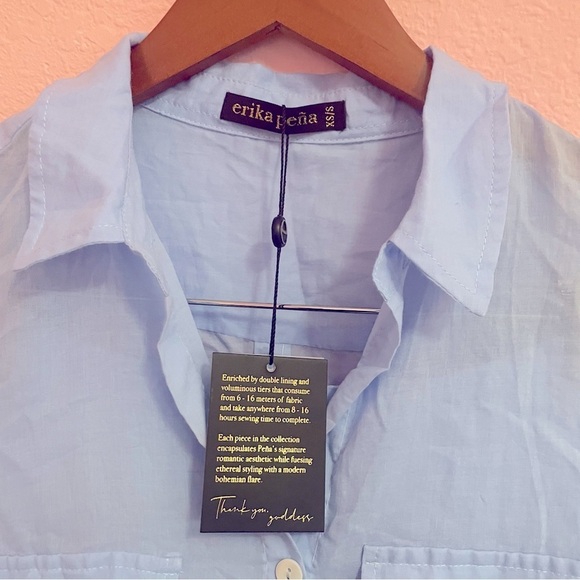 NWT Erika Peña SET Anna cielo blue maxi skirt and button down shirt size XS/S - Picture 7 of 10